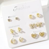 6 Pairs Cute Pentagram Heart Shape Plating Inlay Alloy Pearl Gold Plated Ear Studs main image 2