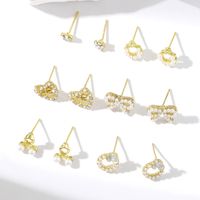 6 Pairs Cute Pentagram Heart Shape Plating Inlay Alloy Pearl Gold Plated Ear Studs main image 4