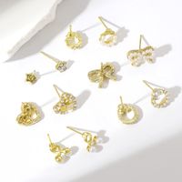 6 Pairs Cute Pentagram Heart Shape Plating Inlay Alloy Pearl Gold Plated Ear Studs main image 3
