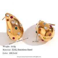 1 Pair Simple Style Classic Style Color Block Plating Inlay Stainless Steel Rhinestones 18k Gold Plated Ear Studs main image 5
