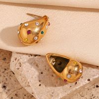 1 Pair Simple Style Classic Style Color Block Plating Inlay Stainless Steel Rhinestones 18k Gold Plated Ear Studs main image 4