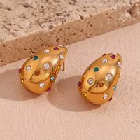 1 Pair Simple Style Classic Style Color Block Plating Inlay Stainless Steel Rhinestones 18k Gold Plated Ear Studs main image 1