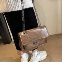 Women's Pu Leather Solid Color Vintage Style Classic Style Streetwear Sewing Thread Metal Button Square Flip Cover Lock Clasp Shoulder Bag Square Bag sku image 2