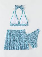Women's Ditsy Floral Printing Backless 3 Pieces Set Bikinis Swimwear main image 4