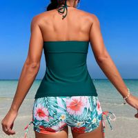 Women's Solid Color Flower Backless 2 Pieces Set Tankinis Swimwear main image 3