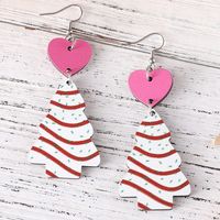 1 Pair Retro Christmas Tree Heart Shape Wood Drop Earrings main image 4