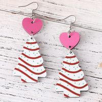 1 Paire Rétro Sapin De Noël Forme De Cœur Bois Boucles D'oreilles main image 4