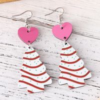 1 Pair Retro Christmas Tree Heart Shape Wood Drop Earrings main image 5