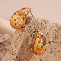 1 Pair Simple Style Classic Style Color Block Plating Inlay Stainless Steel Rhinestones 18k Gold Plated Ear Studs main image 3