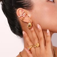 1 Pair Simple Style Classic Style Color Block Plating Inlay Stainless Steel Rhinestones 18k Gold Plated Ear Studs main image 2
