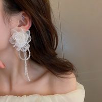 1 Pair Elegant Sweet Flower Tassel Inlay Alloy Crystal Drop Earrings main image 5