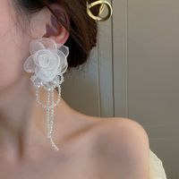 1 Pair Elegant Sweet Flower Tassel Inlay Alloy Crystal Drop Earrings main image 4