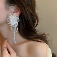 1 Pair Elegant Sweet Flower Tassel Inlay Alloy Crystal Drop Earrings main image 1