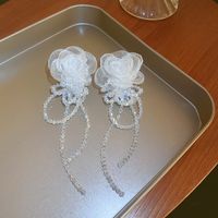 1 Pair Elegant Sweet Flower Tassel Inlay Alloy Crystal Drop Earrings main image 3