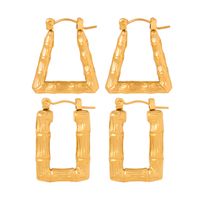 1 Pair Casual Elegant Triangle Square Plating Carving Titanium Steel 18k Gold Plated Hoop Earrings main image 7