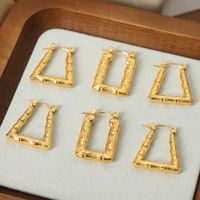 1 Pair Casual Elegant Triangle Square Plating Carving Titanium Steel 18k Gold Plated Hoop Earrings main image 9