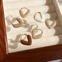 1 Pair Retro Heart Shape Inlay Copper Zircon Gold Plated Earrings main image 1