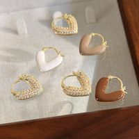 1 Pair Retro Heart Shape Inlay Copper Zircon Gold Plated Earrings main image 5
