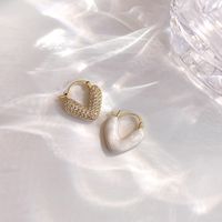 1 Pair Retro Heart Shape Inlay Copper Zircon Gold Plated Earrings main image 3