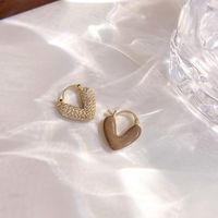 1 Pair Retro Heart Shape Inlay Copper Zircon Gold Plated Earrings main image 4