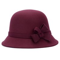 امرأة أنيق الأساسي اللون الصامد Bowknot طنف واسعة قبعة فيدورا sku image 3