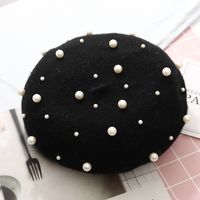Women's Basic Retro Sweet Solid Color Pearl Eaveless Beret Hat main image 5