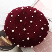 Women's Basic Retro Sweet Solid Color Pearl Eaveless Beret Hat sku image 5