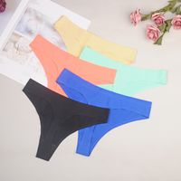 Solid Color Breathable Invisible Low Waist Thong Panties main image 1