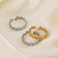 304 Stainless Steel 18K Gold Plated Simple Style Plating Leaves Open Rings main image 1