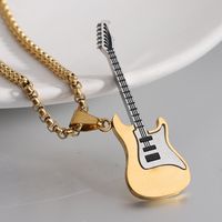 Européenne Et Américaine Ins Internet Célébrité Style Personnalisé Hip-hop Mode En Acier Inoxydable Guitare Pendentif Rue Rap Tendance Hommes Titane Acier Collier main image 6