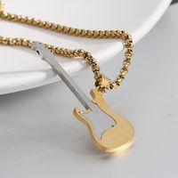 European And American Ins Internet Celebrity Style Personalized Hip-hop Fashion Stainless Steel Guitar Pendant Street Rap Trendy Men's Titanium Steel Necklace main image 4
