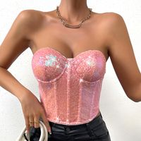 Women's Bandeau Tank Tops Sequins Sexy Solid Color main image 1