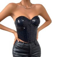 Women's Bandeau Tank Tops Sequins Sexy Solid Color main image 2