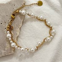 Simple Style Solid Color Stainless Steel Artificial Pearl Chain Bracelets sku image 1
