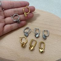 1 Pair Vintage Style Heart Shape Plating Titanium Steel Hoop Earrings main image 1