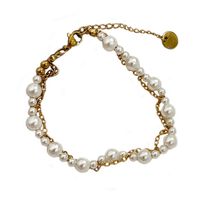 Simple Style Solid Color Stainless Steel Artificial Pearl Chain Bracelets main image 4