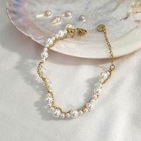 Simple Style Solid Color Stainless Steel Artificial Pearl Chain Bracelets main image 3