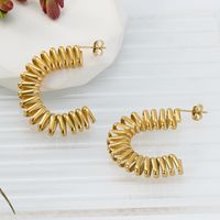 1 Pair Vintage Style U Shape Geometric Solid Color Plating Stainless Steel 18K Gold Plated Hoop Earrings sku image 16