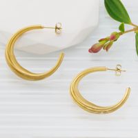 1 Pair Vintage Style U Shape Geometric Solid Color Plating Stainless Steel 18K Gold Plated Hoop Earrings sku image 2