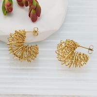 1 Par Estilo Vintage Forma De U Geométrico Color Sólido Enchapado Acero Inoxidable Chapados en oro de 18k Pendientes De Aro sku image 5