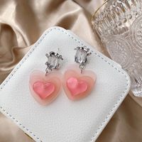 1 Pair Sweet Heart Shape Inlay Alloy Resin Artificial Rhinestones White Gold Plated Drop Earrings main image 4