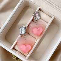 1 Pair Sweet Heart Shape Inlay Alloy Resin Artificial Rhinestones White Gold Plated Drop Earrings main image 7