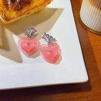 1 Pair Sweet Heart Shape Inlay Alloy Resin Artificial Rhinestones White Gold Plated Drop Earrings sku image 2