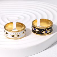 304 Stainless Steel 18K Gold Plated Simple Style Plating Inlay Devil's Eye Artificial Gemstones Open Rings main image 3