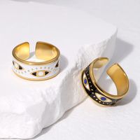 304 Stainless Steel 18K Gold Plated Simple Style Plating Inlay Devil's Eye Artificial Gemstones Open Rings main image 2