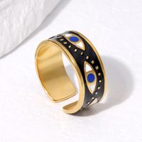 304 Stainless Steel 18K Gold Plated Simple Style Plating Inlay Devil's Eye Artificial Gemstones Open Rings main image 4