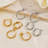 1 Pair Simple Style C Shape Twist Plating 304 Stainless Steel 18K Gold Plated Hoop Earrings main image 1