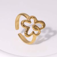 304 Stainless Steel 18K Gold Plated Elegant Retro Plating Geometric Leaf Heart Shape Open Rings sku image 19