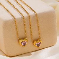 304 Stainless Steel 18K Gold Plated Simple Style Plating Heart Shape Rhinestones Pendant Necklace main image 4