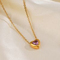 304 Stainless Steel 18K Gold Plated Simple Style Plating Heart Shape Rhinestones Pendant Necklace main image 3